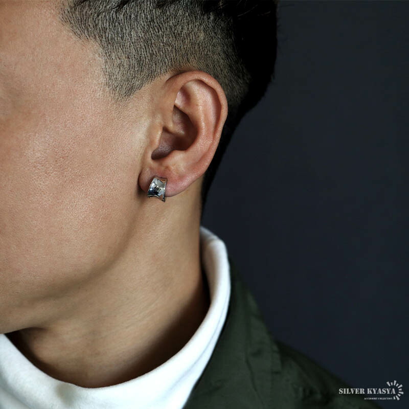 楽天市場】ワイド フープピアス シルバー925 メンズ メタル ピアス