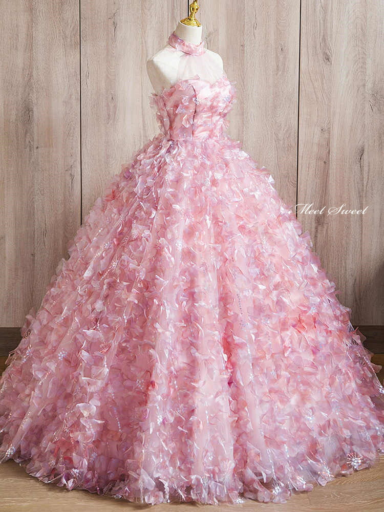 楽天市場】カラードレス 演奏会用ドレス ピンク ホルターネック