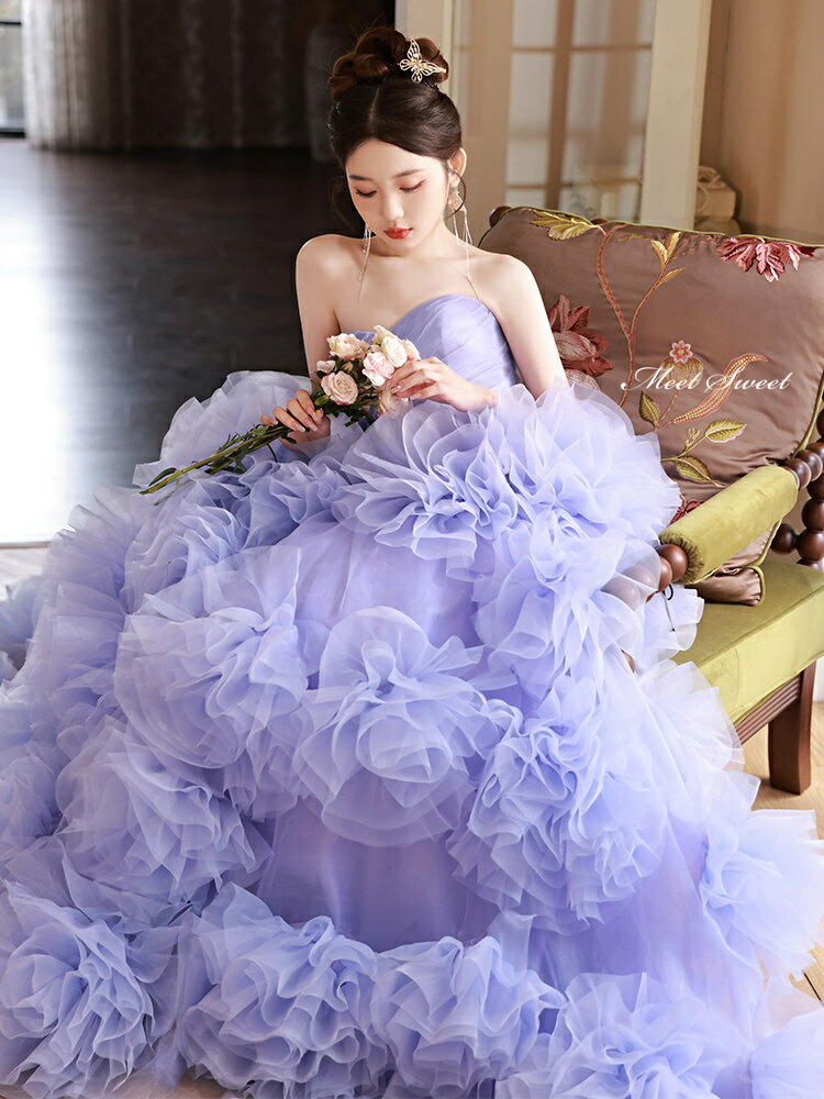 楽天市場】カラードレス 2way つけ袖 プリンセスライン パープル