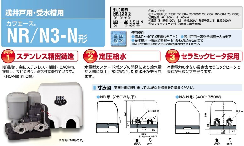楽天市場】川本ポンプ 井戸ポンプ 給水ポンプ NR255S NR256S 25mm 250W