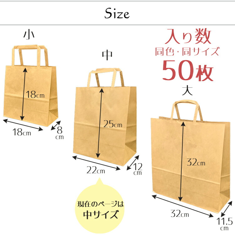 楽天市場】楽天1位！紙袋 手提げ 50枚 無地（22cm×25cm×12cm）中 小 M