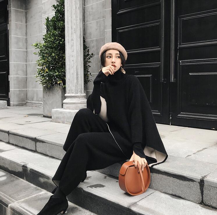 楽天市場】ニットセットアップ セーターポンチョ ウール混紡 ガウチョ