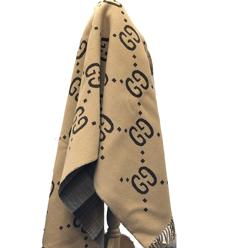 楽天市場】グッチ リバーシブル GG ウール ポンチョ 18AW ブラウン