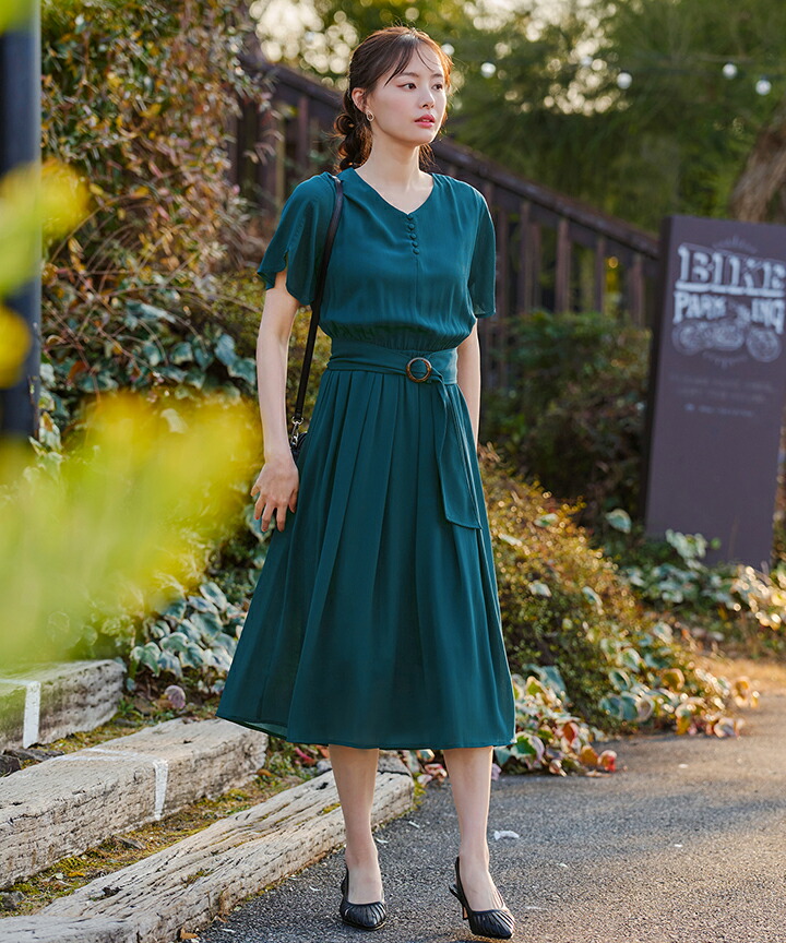 楽天市場】花びらスリーブベルト付きワンピース レディース ワンピース