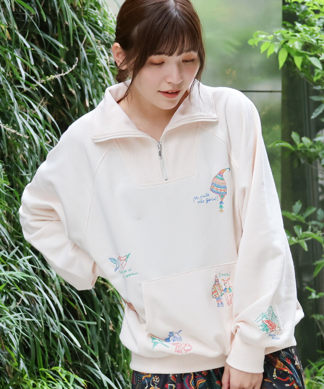 楽天市場】【SALE】スケッチ刺繍ハーフジッププルオーバー