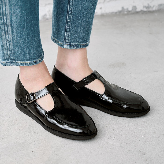 楽天市場】[ ストラップシューズ 本革 歩きやすい 黒 エナメル