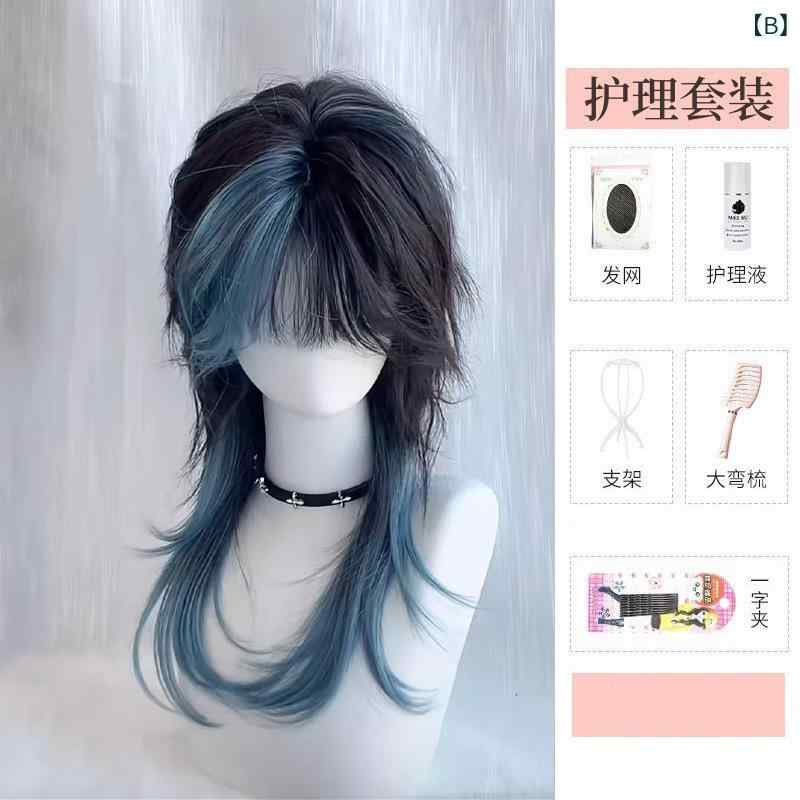 楽天市場】ウィッグ レディース 黒と青のメッシュ 鲻鱼カット ウルフ