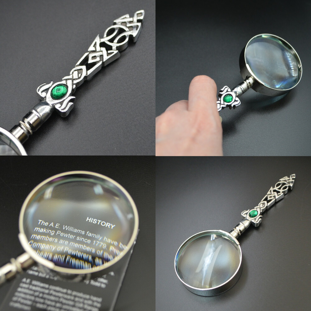 英国アンティーク 銀細工の美しい拡大鏡 ルーペ 虫眼鏡 スターリング