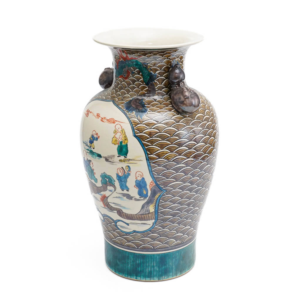 九谷焼 九谷連山 四耳金蘭手 大壺 大花瓶 陶器の装飾壺 Yahoo