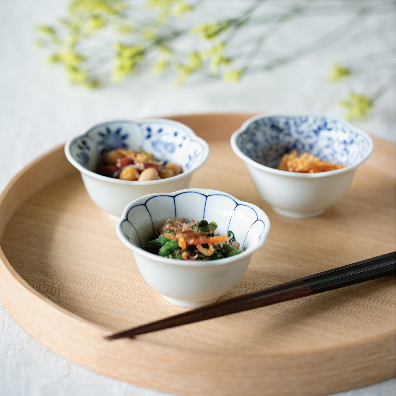 楽天市場】波佐見焼 藍紋様 花型小付揃 5柄 セット組 ブルー 磁器