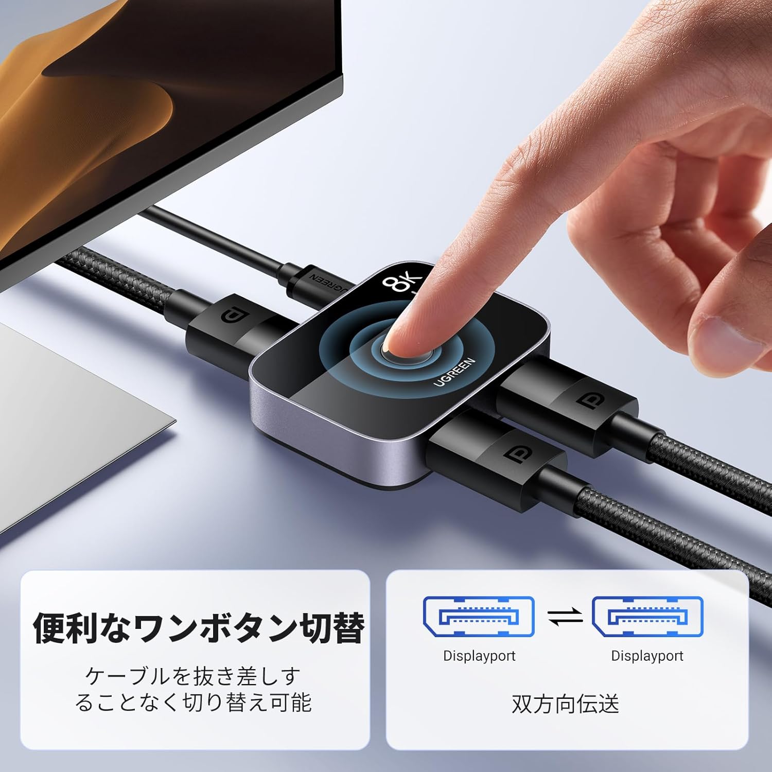 楽天市場】UGREEN Displayport 切替器 8K@30Hz DP1.4 2入力1出力 双方