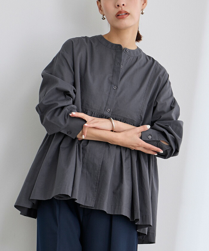 楽天市場】コットンギャザーペプラムブラウス トップス レディース