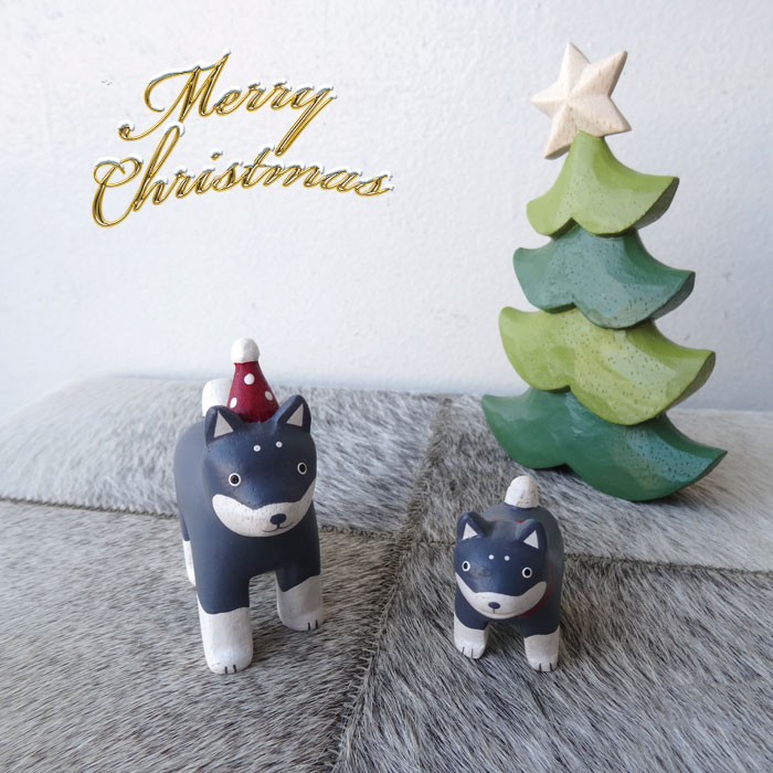 楽天市場】クリスマス 雑貨 X'mas 小物 置物 木彫り 犬 柴犬 ワンコ