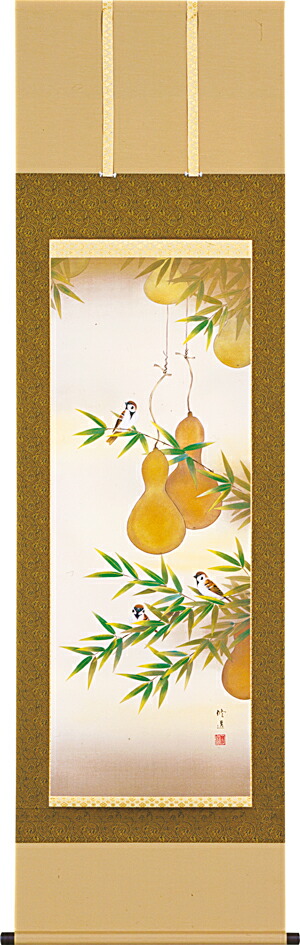 楽天市場】掛け軸 掛軸（かけじく） 六瓢福雀（金武 修造）日本画 開運