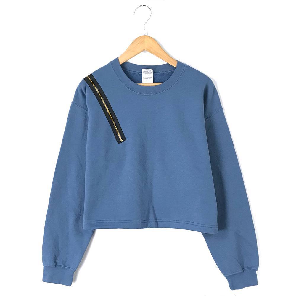楽天市場】リメイクスウェット ブルー ZIP 切り替え レディース