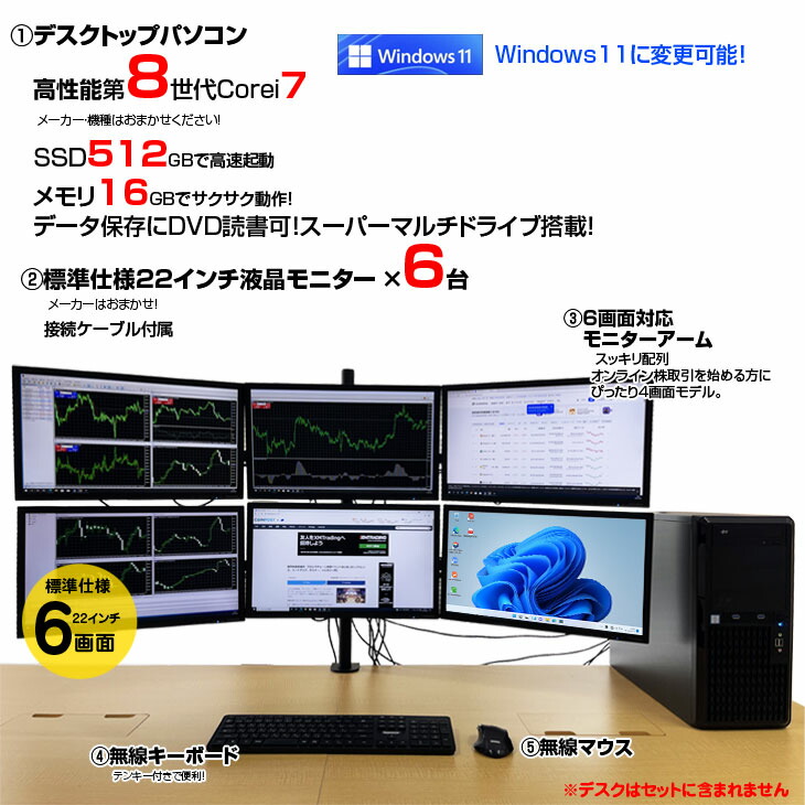 楽天市場】【トレーディングパソコン 22インチ×6画面 】【中古