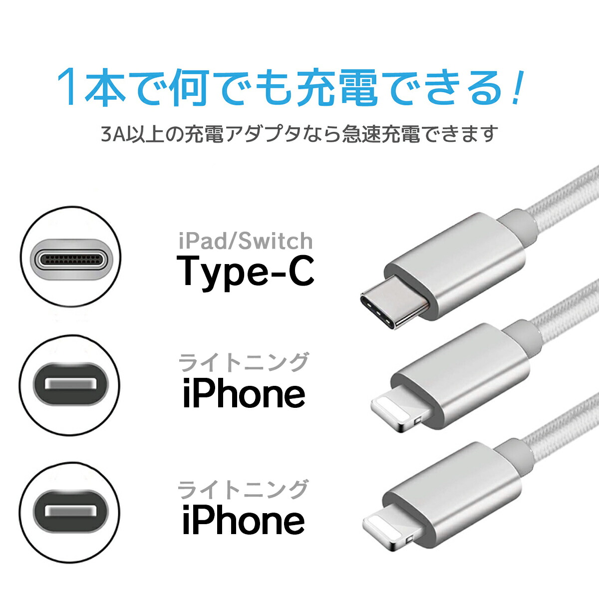 楽天市場】充電ケーブル iPhone 16 Pro Max ツルッと同時充電 ケーブル