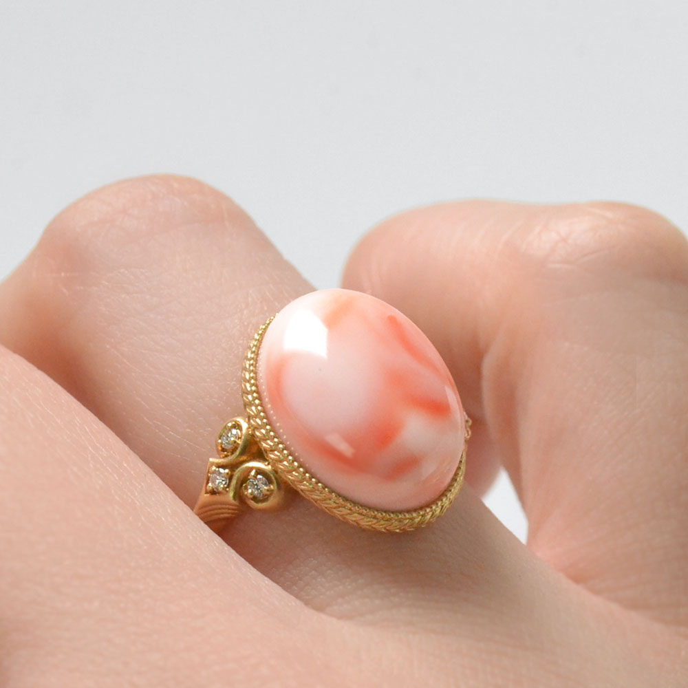 楽天市場】深海珊瑚 リング 指輪 サンゴ さんご ダイヤ 18金 K18