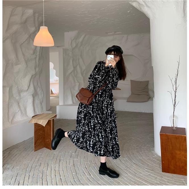 楽天市場】柄ワンピ ロング丈 ワンピース 長袖 レディース 花柄 ロング