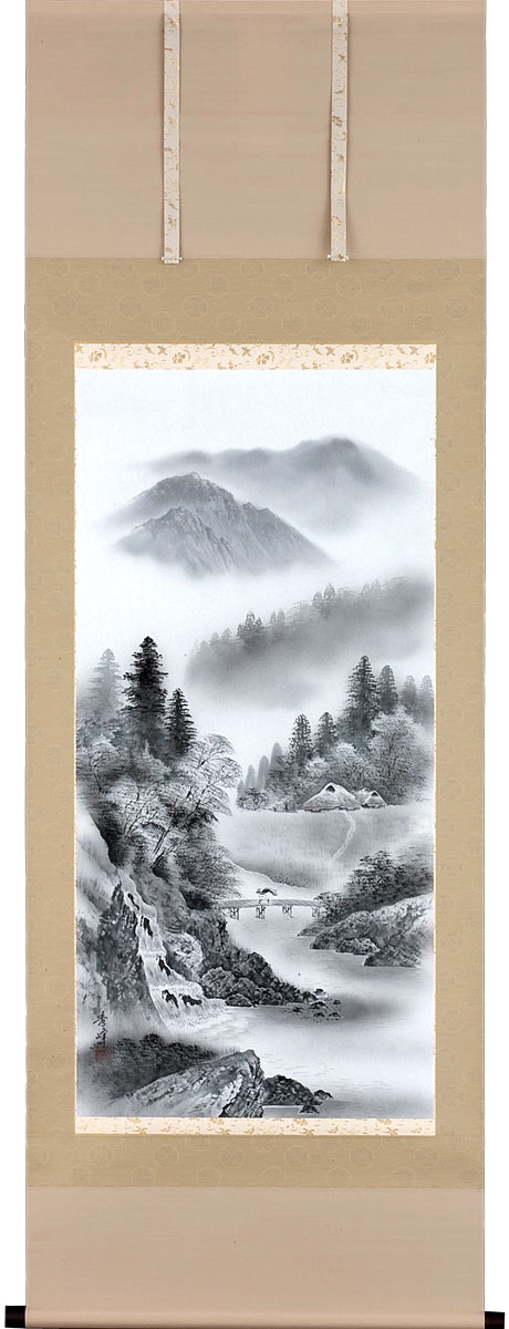 楽天市場】掛軸 掛け軸 水墨山水 平野秀峰 尺八立 約横71×縦190cm