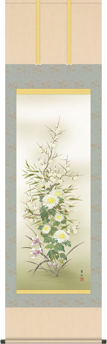 牡丹図】里暁 2596 ボタン 共箱 掛け軸 肉筆 牡丹】里暁 2596 ボタン