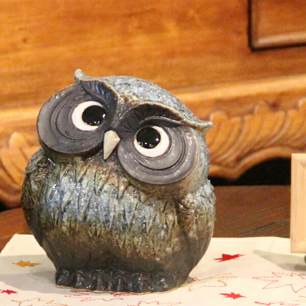 楽天市場】【ポイント10倍】5号首かしげふくろう(青色)!信楽焼 梟