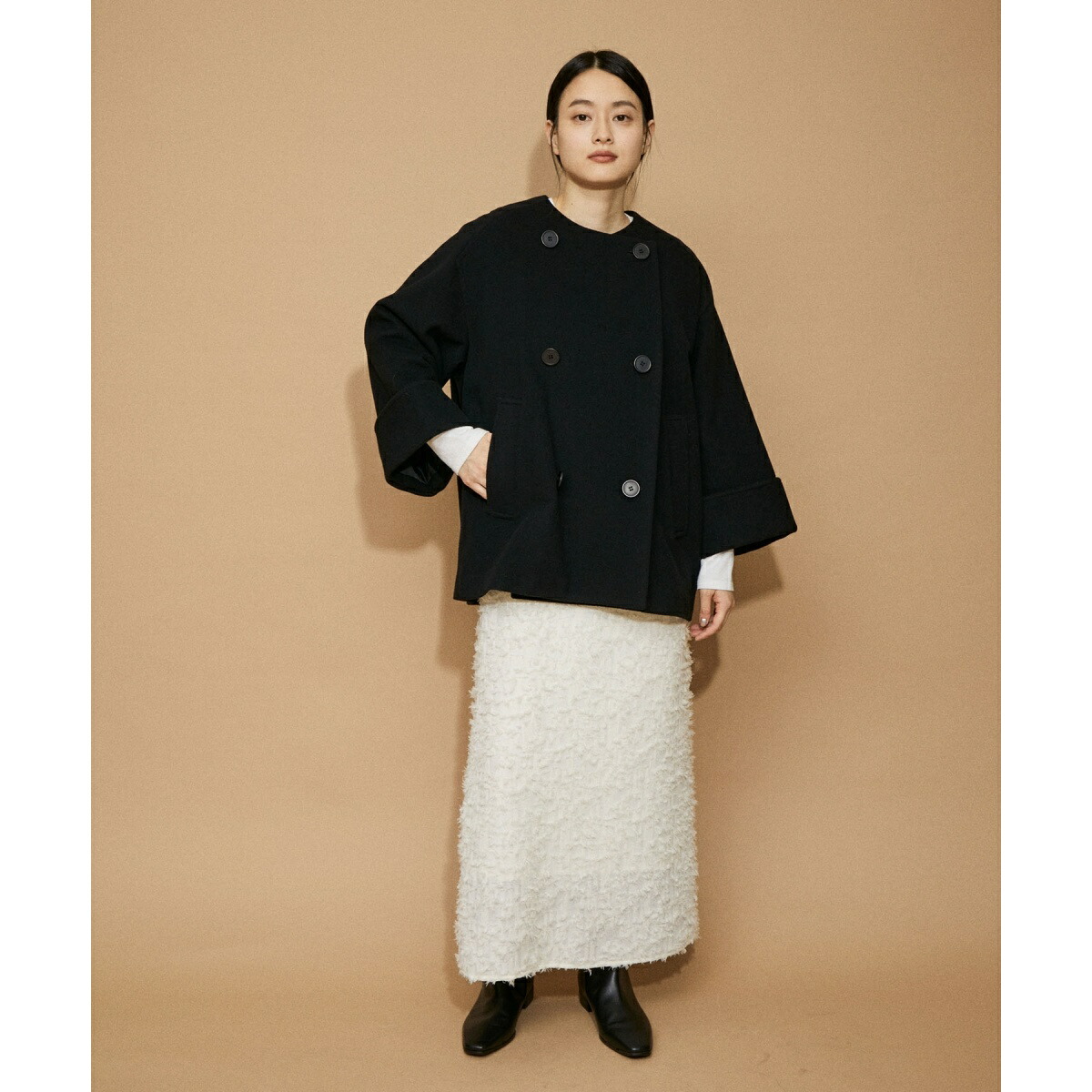 楽天市場】【WEB限定】ワイドスリーブノーカラーショートコート