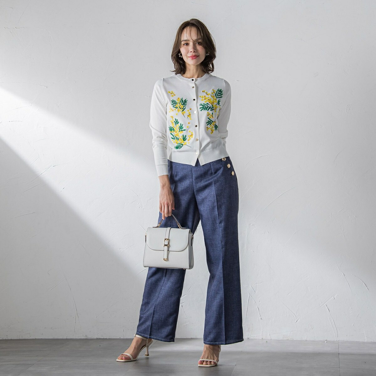 楽天市場】ミモザ刺繍カーディガン≪手洗い可能≫／ビアッジョブルー