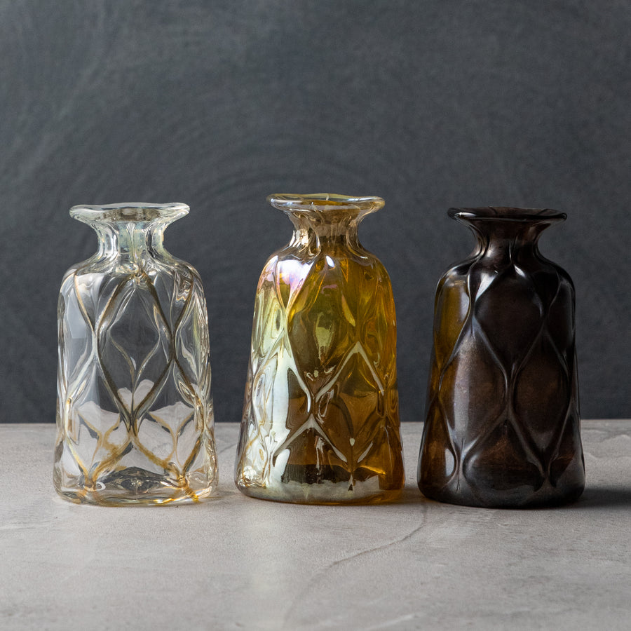 ガラス専門店｜ガラス工房マル｜花瓶 ロックなガラス 金あみ（四角