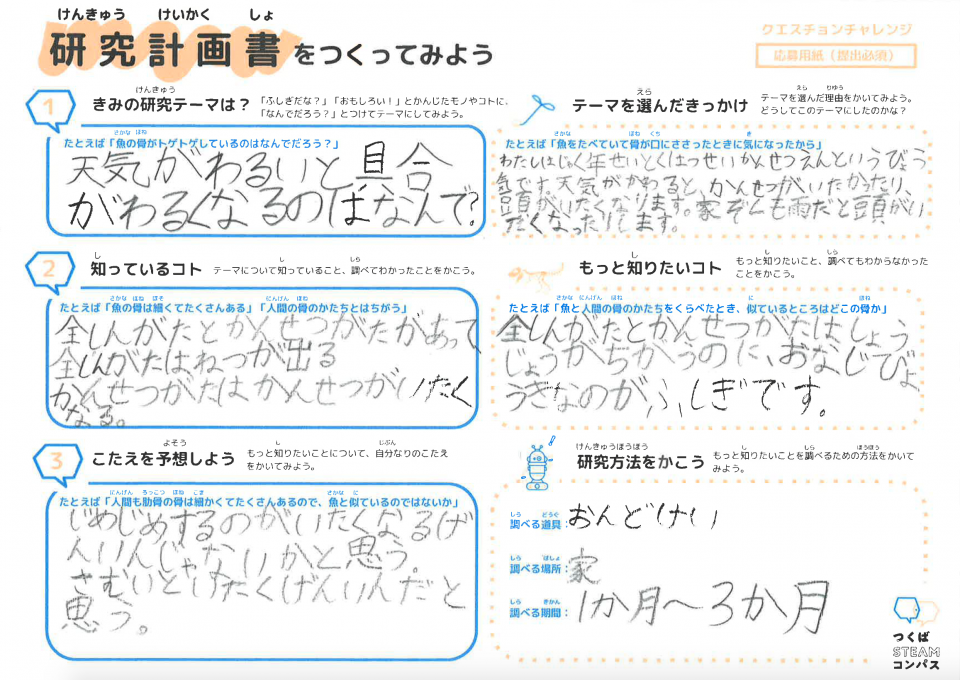 つくばSTEAMコンパス「研究計画書」 | つくばSTEAMコンパス