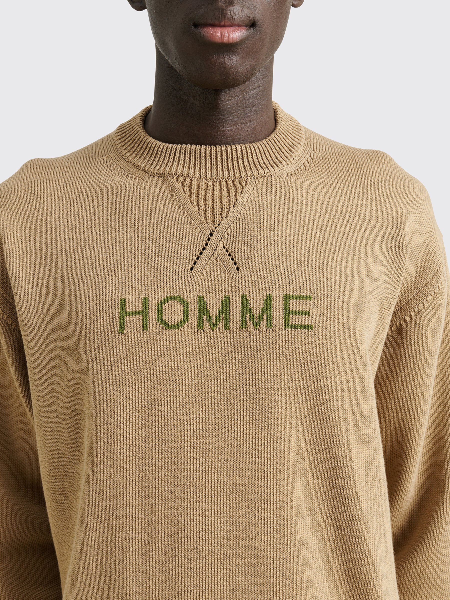 Comme des Garçons Homme Knitted Logo Sweater Beige / Green – Très Bien