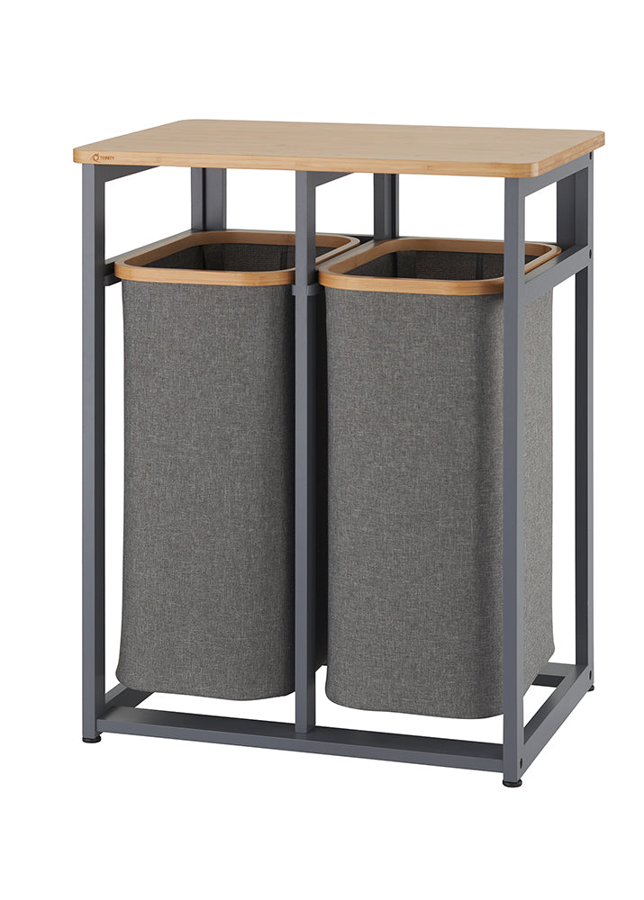 TRINITY EcoStorage® | 2-Bag Bamboo Laundry Station | Dark Gray