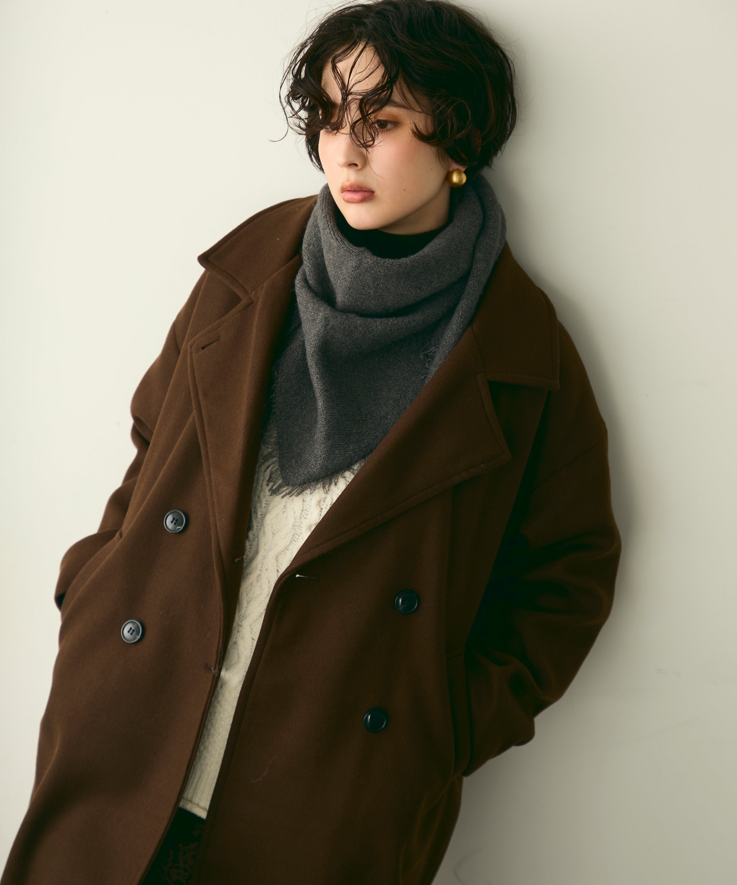 フェイクウールダブルロングコート | Trish