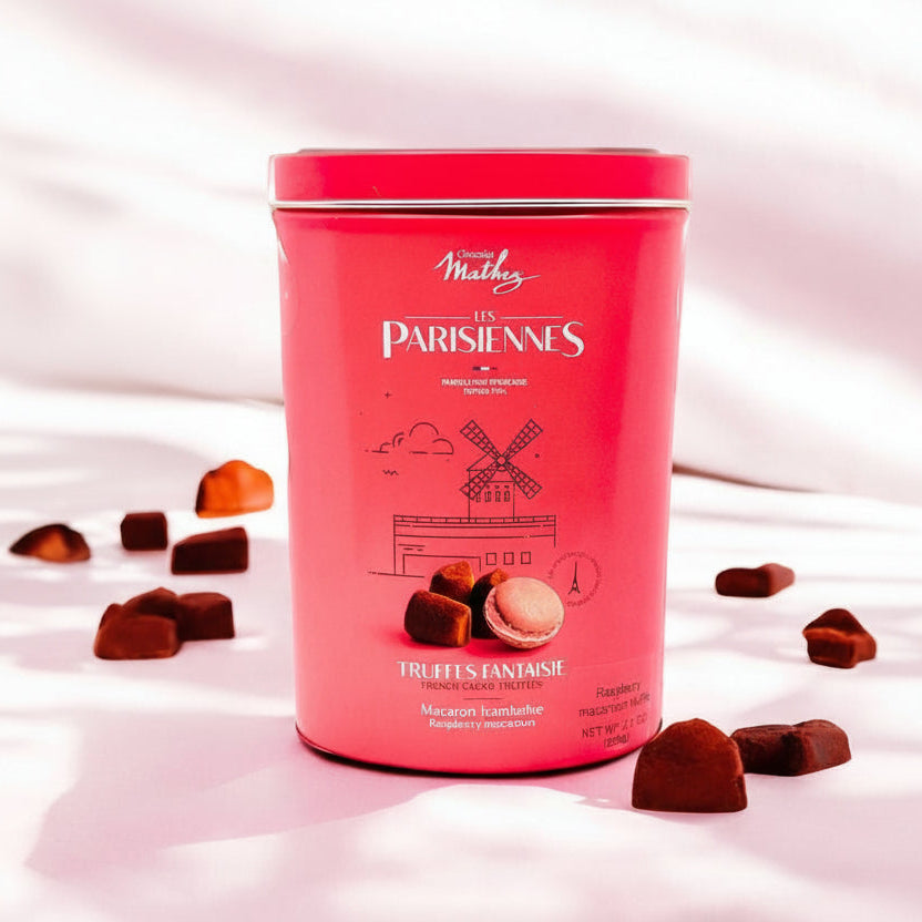 Mathez Raspberry Macaroon Chocolate Truffles, Les Parisiennes Tin