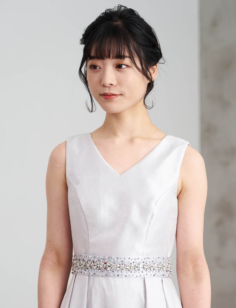 ハンド刺繍 5cm幅サテンサッシュベルト シルバー・BT-240003W-SIL