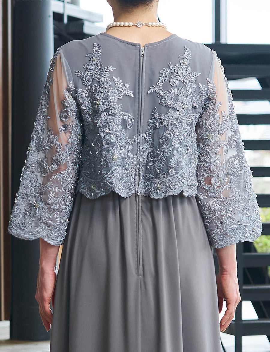 結婚式 母親ドレス グレーレース・マザーズドレス レース8分袖 MD0229