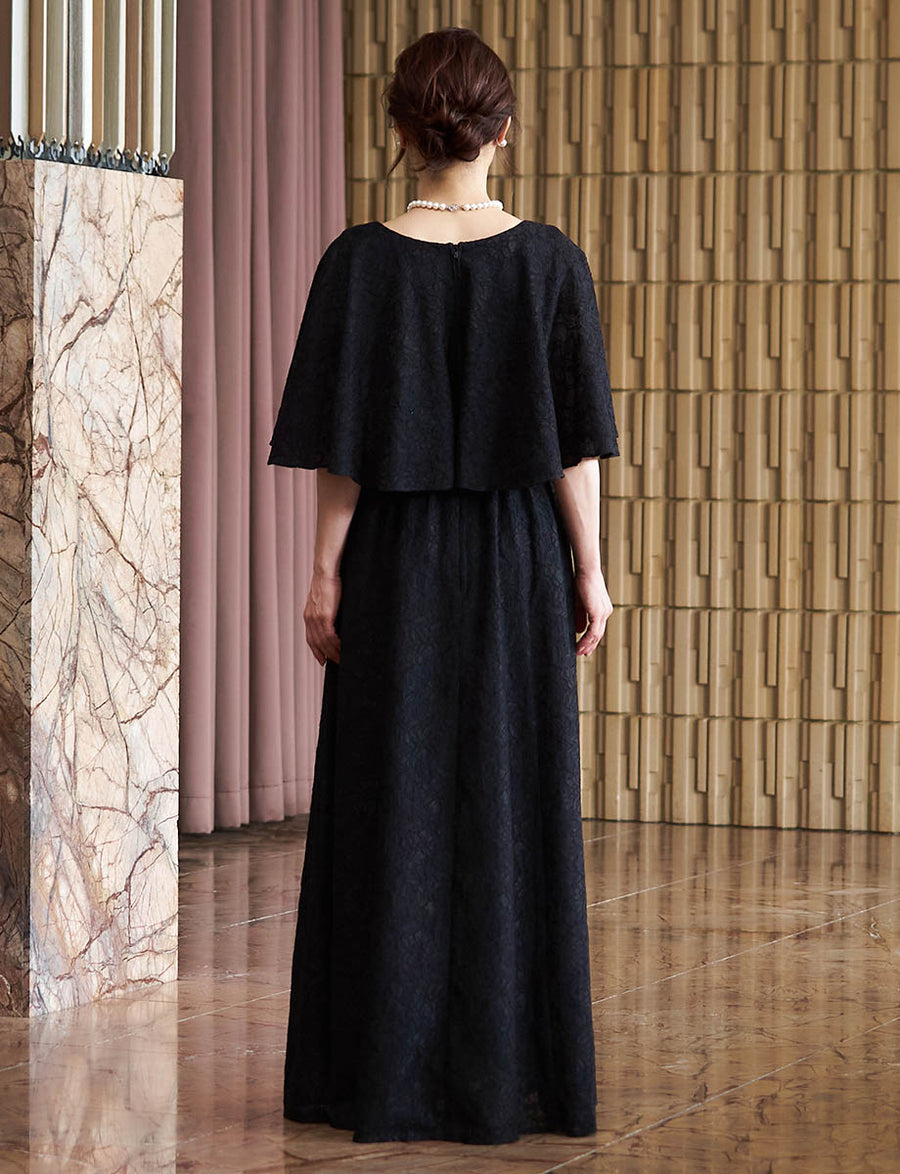 マザーズドレス・結婚式 母親ドレス MD0232-BK 黒 ケープ付き|新郎新婦
