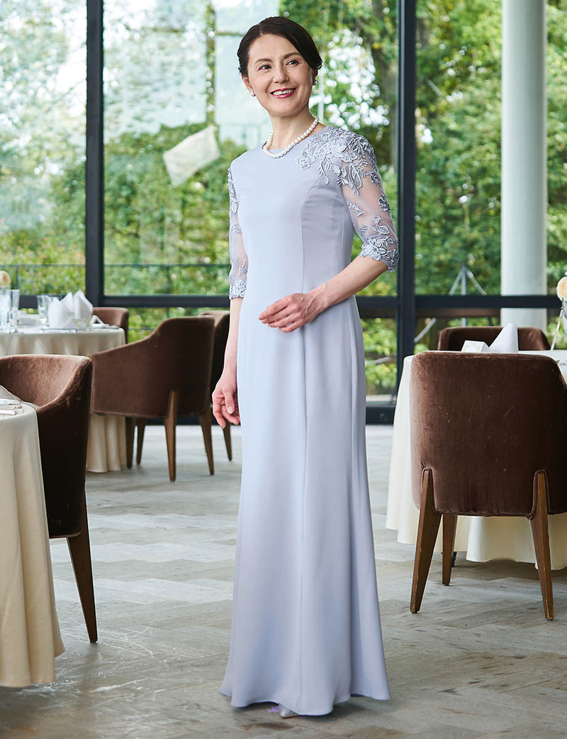 結婚式 母親ドレス グレー・マザーズドレス長袖 袖付き MD0404-GY|新郎
