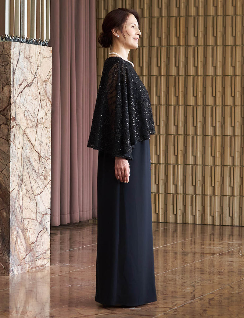 結婚式 母親ドレス ブラック・マザーズドレス ケープ付き MD0502-BK