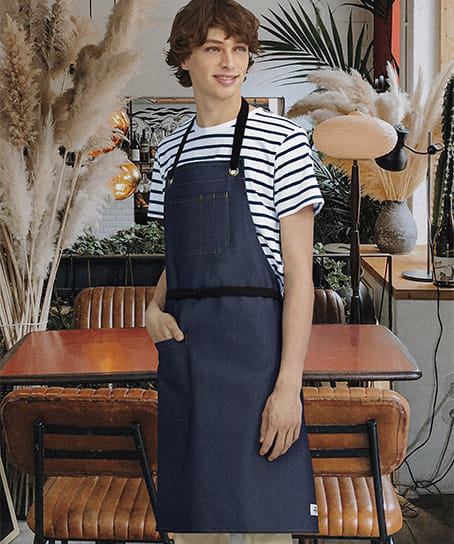 全1色】デニムエプロン（首掛けタイプ・ストレッチ） T8415 | 飲食店