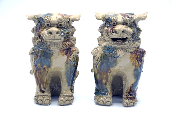 小橋川 昇作 シーサー 手捻這型獅子 焼締 沖縄 琉球 素焼 壺屋 小橋川