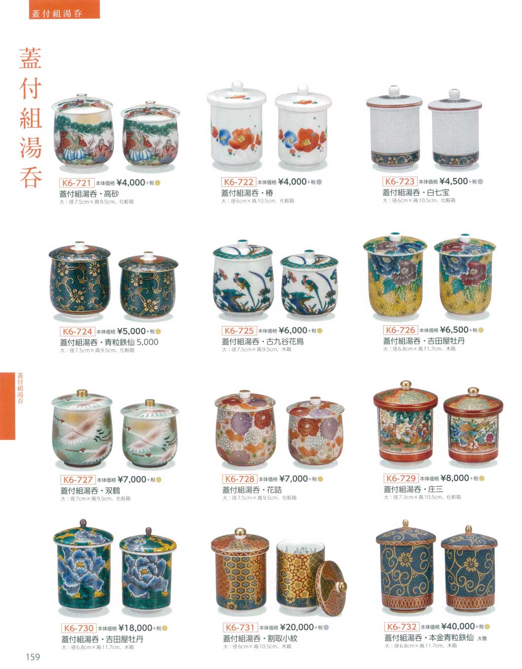 食器 蓋付組湯呑Kutani-ware, Lidded Teacup 九谷焼総合カタログK6
