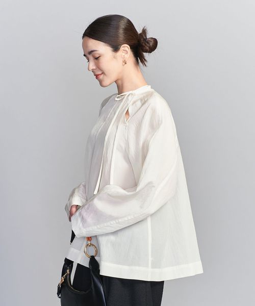 キュプラ リボンタイノーカラーブラウス