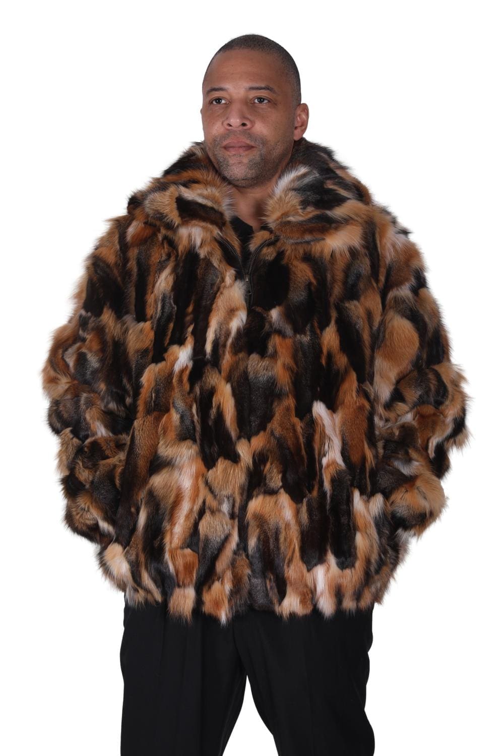 Dark Multicolor Red Fox Fur Sections Zip 28″ Jacket - A.J. Ugent