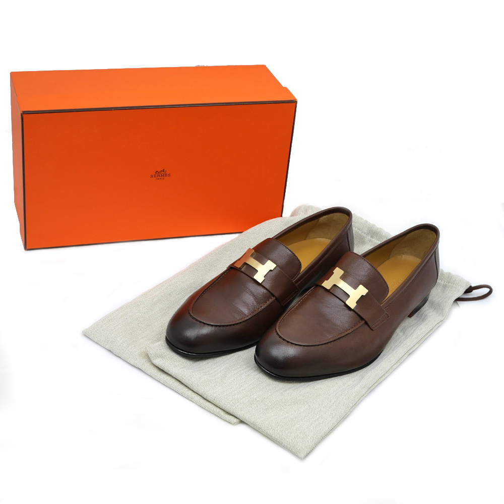 名東】【HERMES】エルメス モカシンパリ ローファー ブラウン