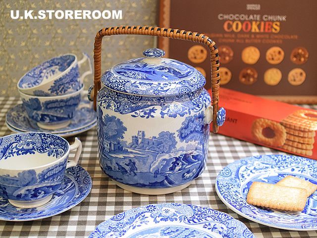 スポードブルーイタリアン ビスケットバレル Spode Blue Italian：U.K.