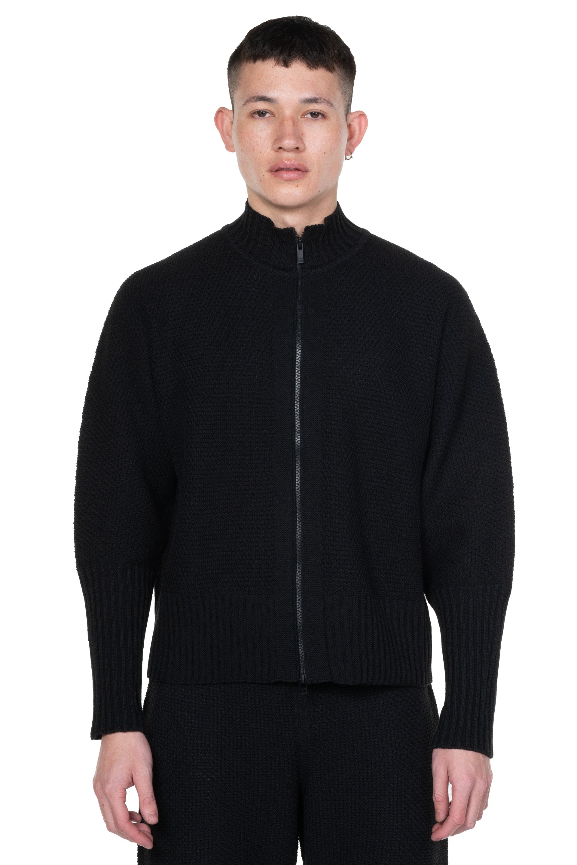 Homme Plissé ISSEY MIYAKE Rustic Knit Zip Up Black | UJNG