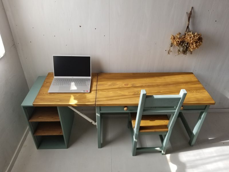 無垢ヒノキで造る パソコンデスク 学習机 ミシン台 天板跳ね上げ式