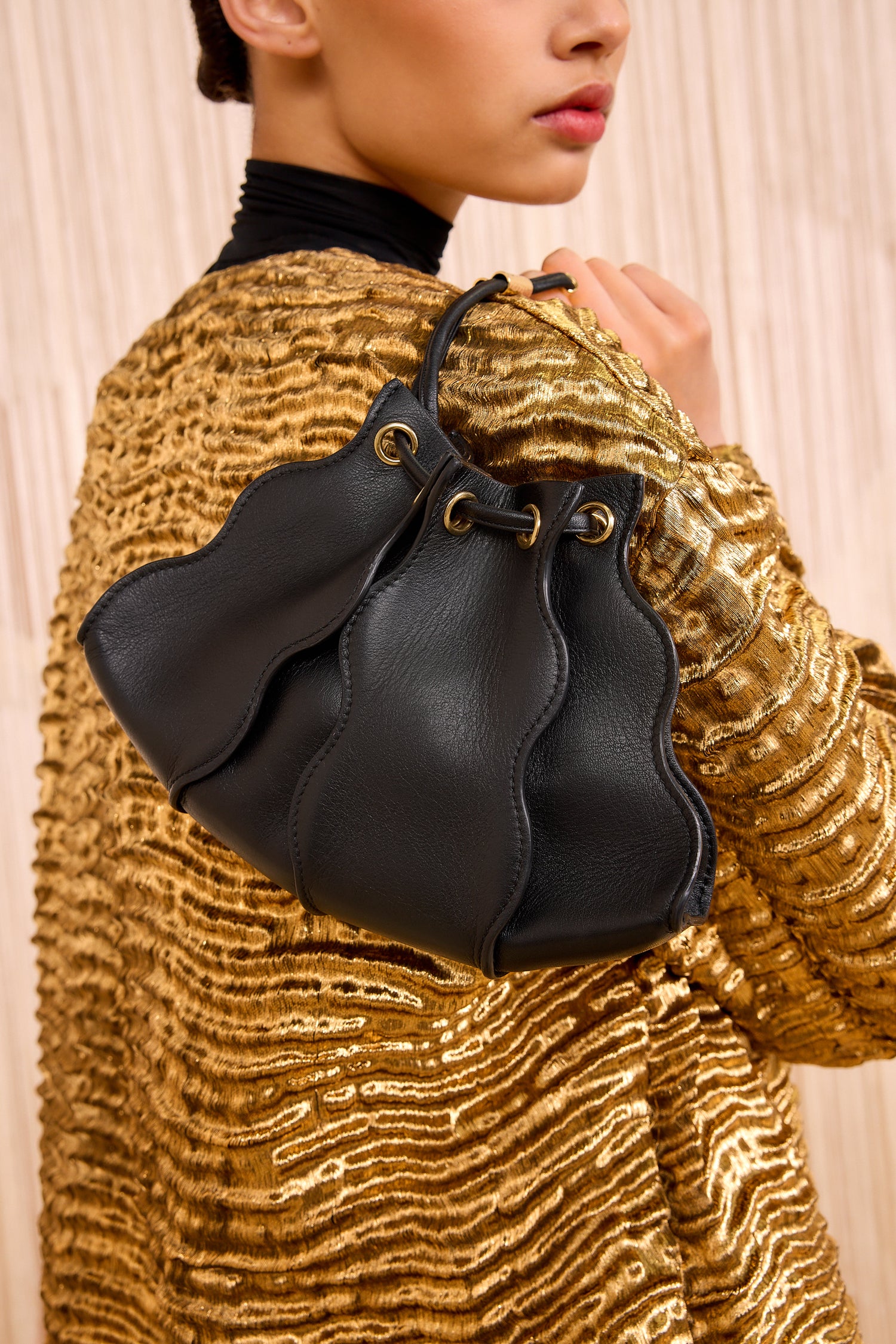 Adria Small Crossbody - Noir Leather Wave Crossbody Bag - Ulla Johnson