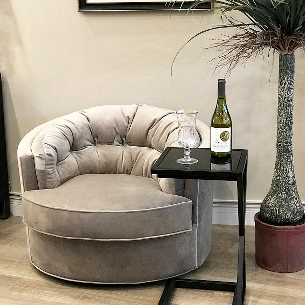 少し大きめ 一人掛けソファ/ 円形ソファ回転式 ベルベット生地（グレー